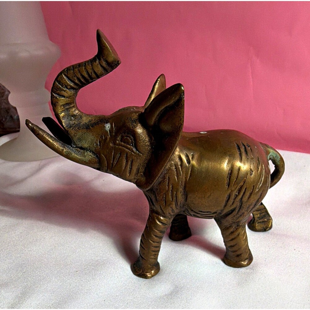Solid Brass Elephant Figurine Raised Trunk Up Elephant Decor Sculpture
